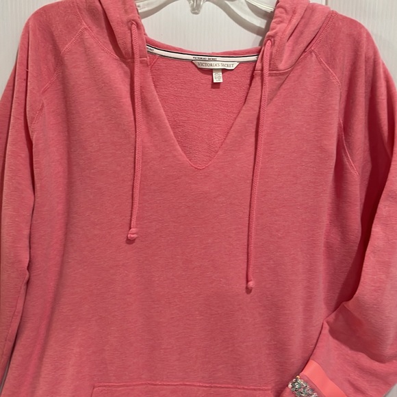 Victoria Secret’s V-Neck Pink Hoodie Sweatshirt Sequin Trim Women’s Size L NWOT - Picture 13 of 15